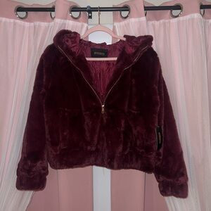 Ambiance Rich Burgundy Faux Fur Coat Women’s Small New w/Tags